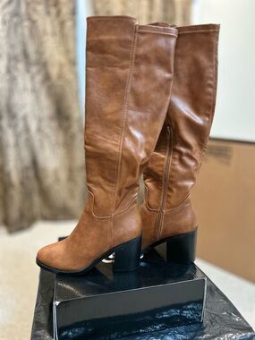 Olivia Miller Cognac Tall Over-the-Knee Block Heel Boots